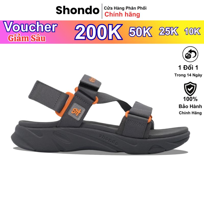 Giày SHONDO Nam Nữ Sandal Đi Học Đi Chơi F8 Ver.2 Thời Trang Êm Ái Màu Xám Đậm F8M2222 đế bằng cao 4cm