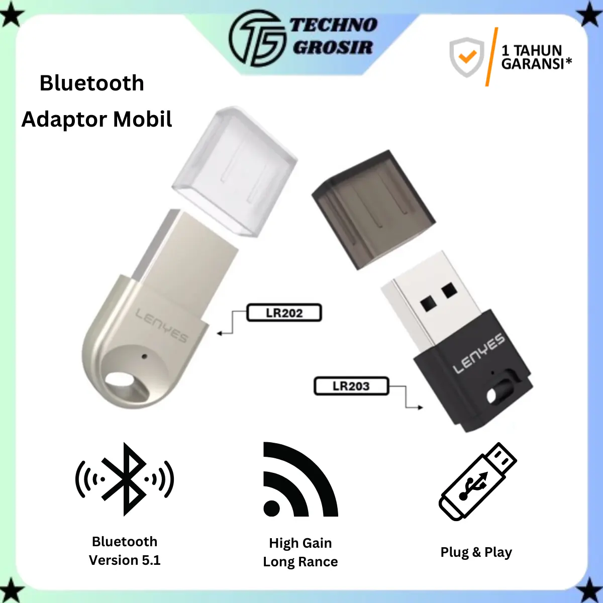 LENYES LR202 Bluetooth Receiver USB Wireless Adapter 5.1 Alat Bluetooth Salon Speaker Audio Mobil
