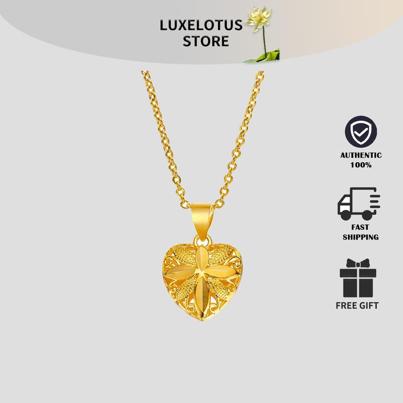 【LuxeLotus store  Mặt Dây Chuyền Đồng Tiền Hoa Bốn Lá Mặt Dây Chuyền Nữ, Thiết Kế Trái Tim Đào Và Trái Tim, Mạ Vàng Đồng Tiền, Mặt Dây Chuyền Nữ, Mặt Dây Chuyền Dễ Thương, Thích Hợp Cho Phụ Nữ