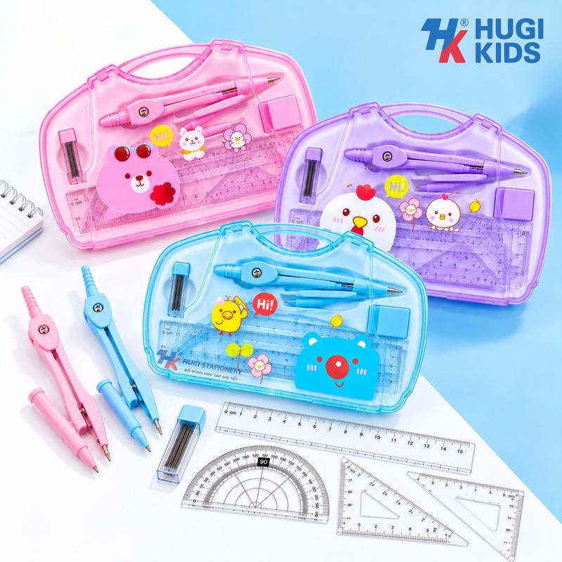 Compa Bộ 7 Món Dụng Cụ Học Sinh – Đầy Đủ, Tiện Lợi, Hộp Nhựa Bền Đẹp