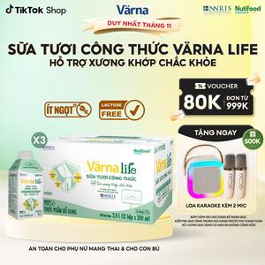 Combo 3 Thùng 12 hộp Varna Life sữa tươi công thức hỗ trợ xương khớp chắc khỏe (Xanh) (12 hộp giấy x 200ml)