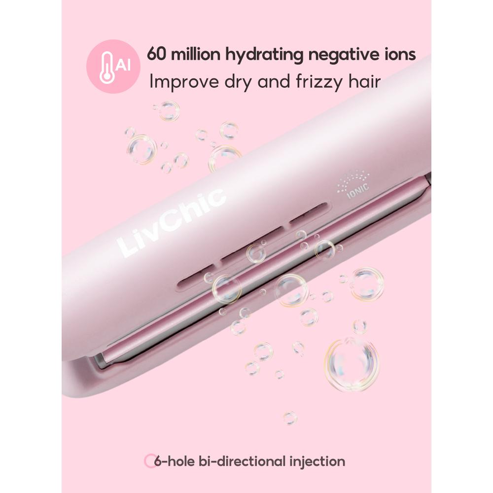 LivChic 2IN1 LS303 Catok Rambut untuk Meluruskan Keriting Ringan Alat pengeriting rambut Tongkat pelurus rambut Curly Kriting Hitam Elektrik