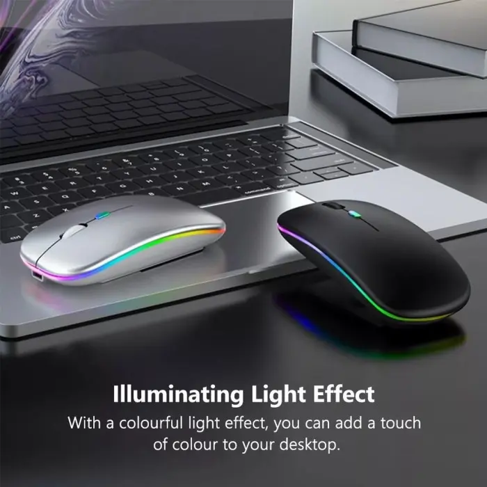 Mouse Gaming Wireless Bluetooth Rechargeable LED RGB Type C Silent Click 1600DPI Ergonomic USB Power Saving Baterai Tahan Lama Kursor Akurat untuk Komputer Laptop MacBook iPad Smartphone Tablet Portable Garansi Bisa COD Computer Device  Lampu RGB 7