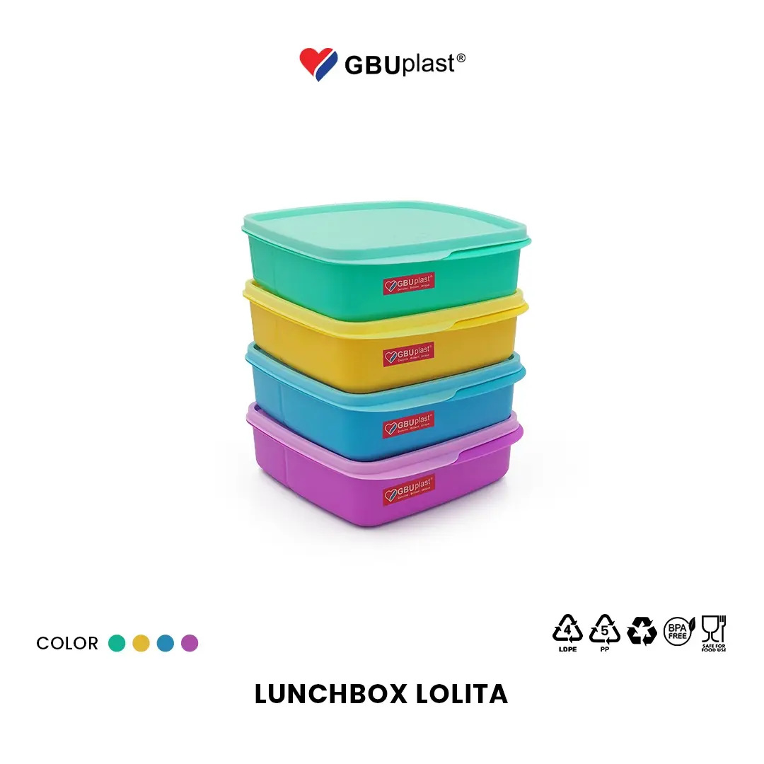 GBUplast Lolita Kotak Bekal Makan Plastik Food Grade dengan 3 Sekat Lunch Box Food Safe LB-100 Ompreng