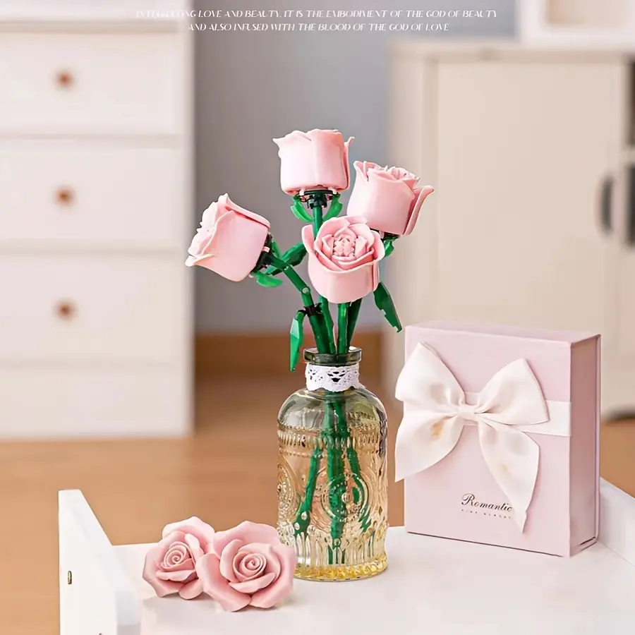 3pcs DIY Rose Bouquet Toy Handmade Flower Arrangement Bouquet Building Block Set Birthday Gift Children's Educational Toys