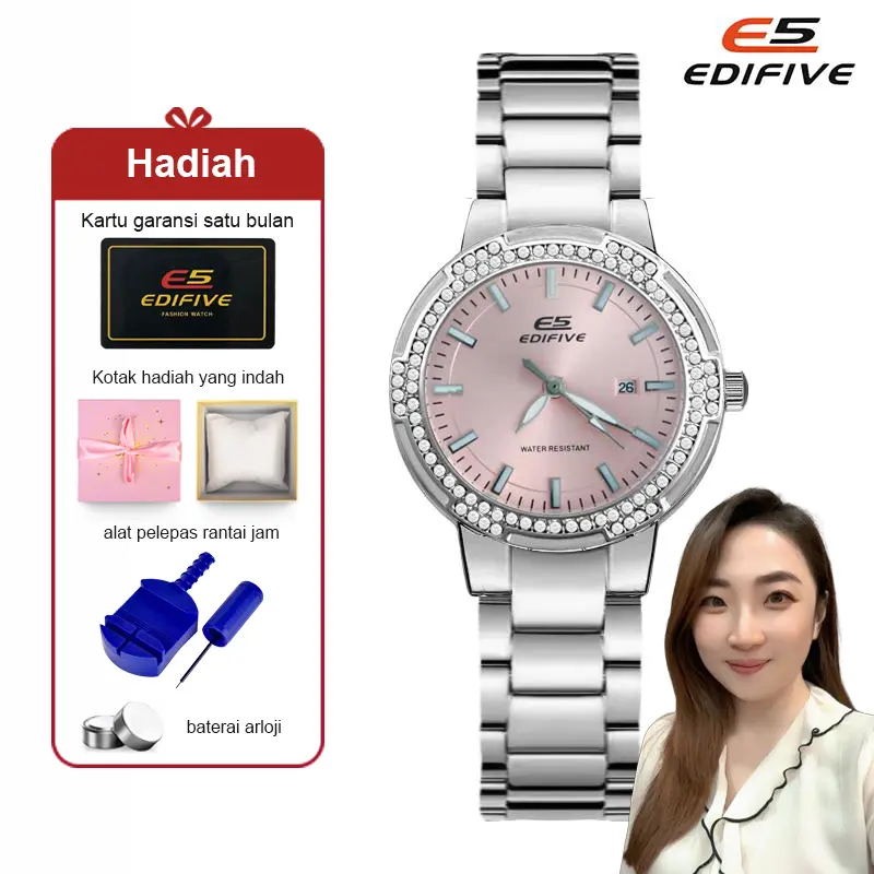Edifive Watch Jam Tangan Wanita Analog Retro Frame Permata IT9006