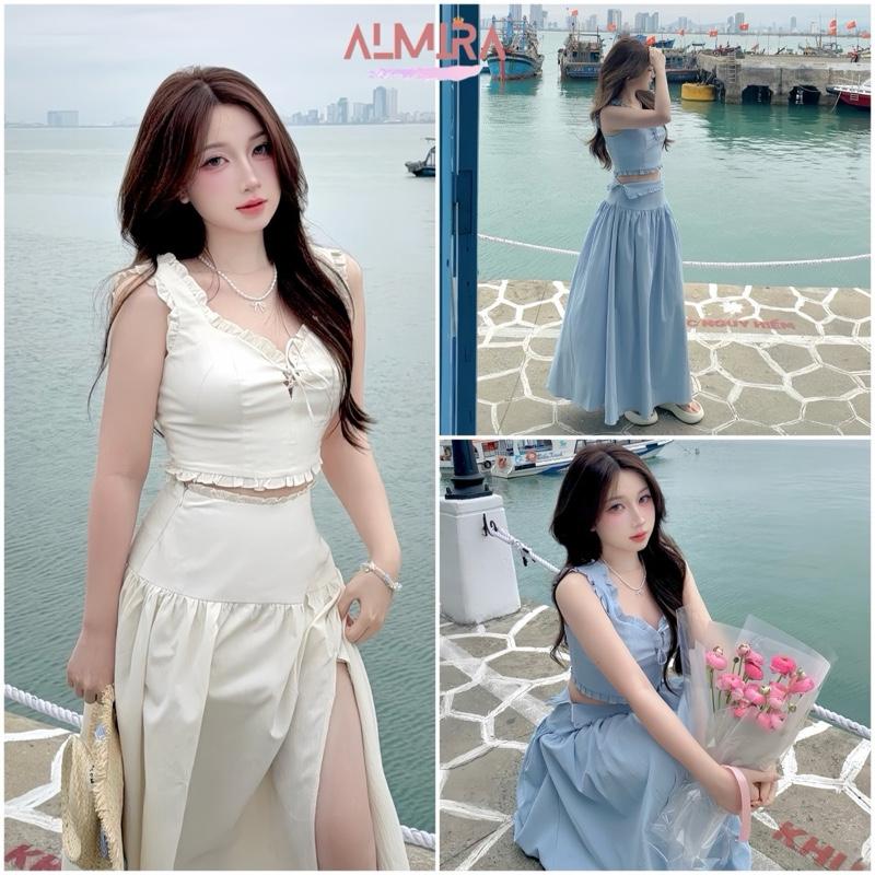 Sét Váy Maxi Xẻ Tà Gồm Áo 2 Dây Croptop Đan Dây + Chân Váy Maxi Xẻ Vạt Kèm Quần Trong (MX7)