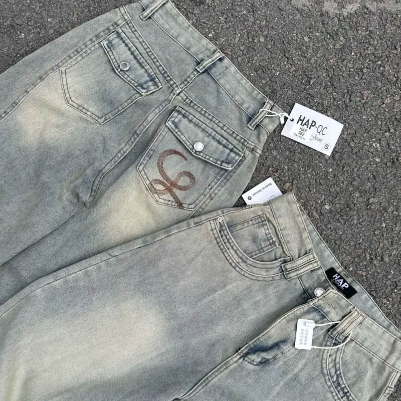 HAP(S-2XL)Quần jeans ống rộng phối túi nắp thêu 2 màu với 2 chiều dài 95 và 103cm .Mã 282 | BigBuy360 - bigbuy360.vn