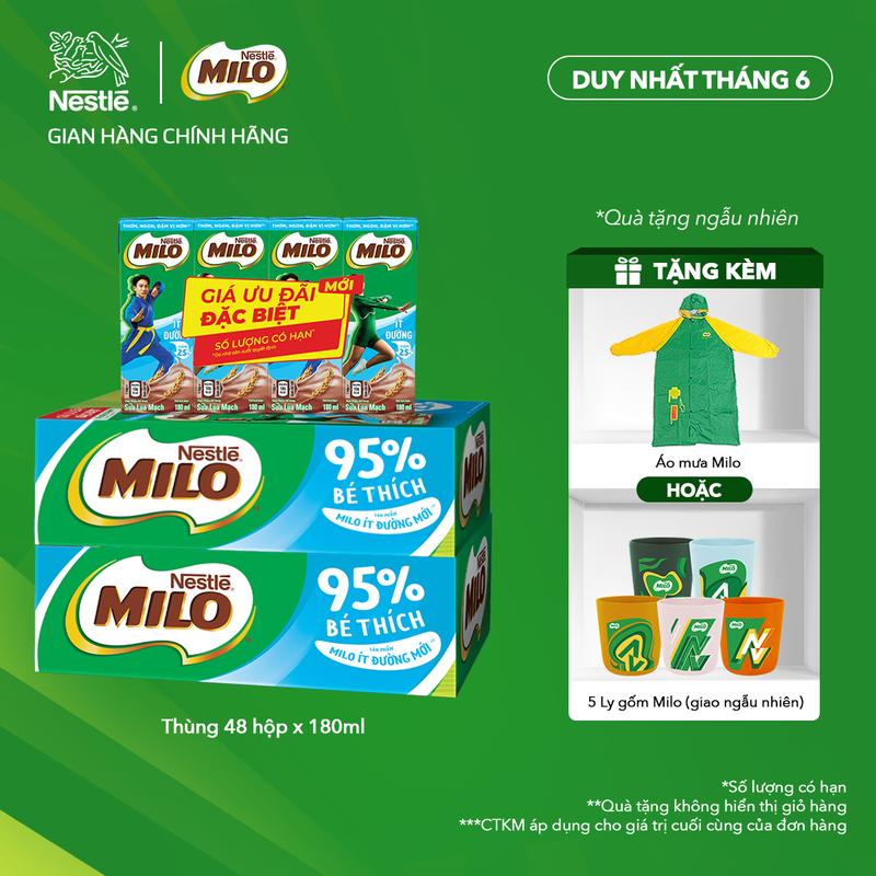 [Voucher giảm thêm đến 50k] Nestlé VN Combo 2 Thùng Sữa lúa mạch Nestlé MILO ít đường 48 hộp x 180ml (12x4x180ml-ST