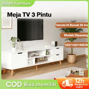 DF1- LemariTV Modern Minimalis Gaya Nordic Kayu Solid Lemari Penyimpanan Multifungsi Rak Elegan Hemat Ruang untuk Ruang Tamu Kamar Tidur Meja TV Sederhana Rak Film Cabinet TV UnitTV Cabinet Media Console dengan Laci dan Pintu Storage 【Garansi 5 Tahun】