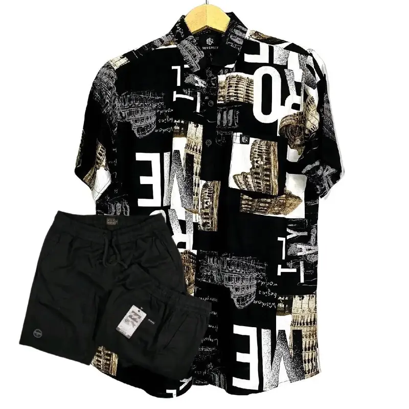 ONE SET SETELAN KEMEJA allora PRIA WANITA  MOTIF AMARILO PREMIUM RAYON COTTON  Celana  Katun Casual Lengan pendek keren  Santai trandy Panjang Polos 4