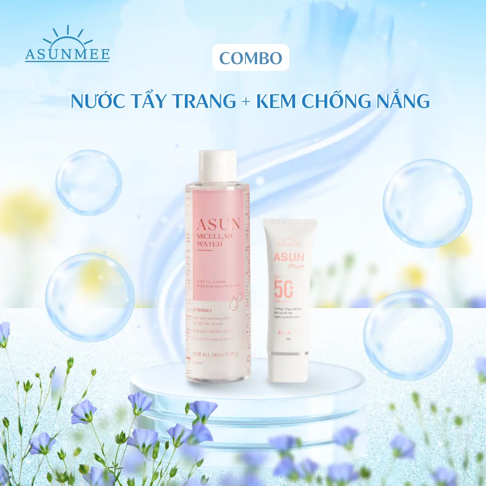 [Combo Nước Tẩy Trang+Kem Chống Nắng ASUN] - Dung tích 200ml + Trọng lượng 50 gram - Sản phẩm Chính hãng ASUNMEE - Skincare Nữ Cosmetic Son Perfume