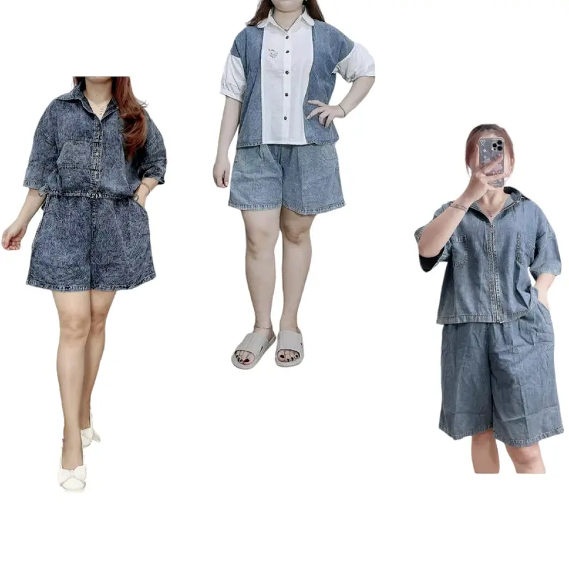 Setelan Jeans Bigsize / Oneset Jeans Hotpants / Jeans Wanita 1