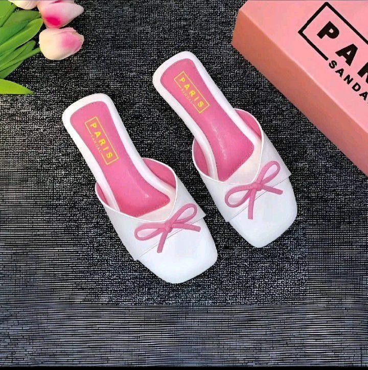 sandal teplek motif tali pita glossy sandal slip on antiselip anggun platform korea Slop Loafers Wanita