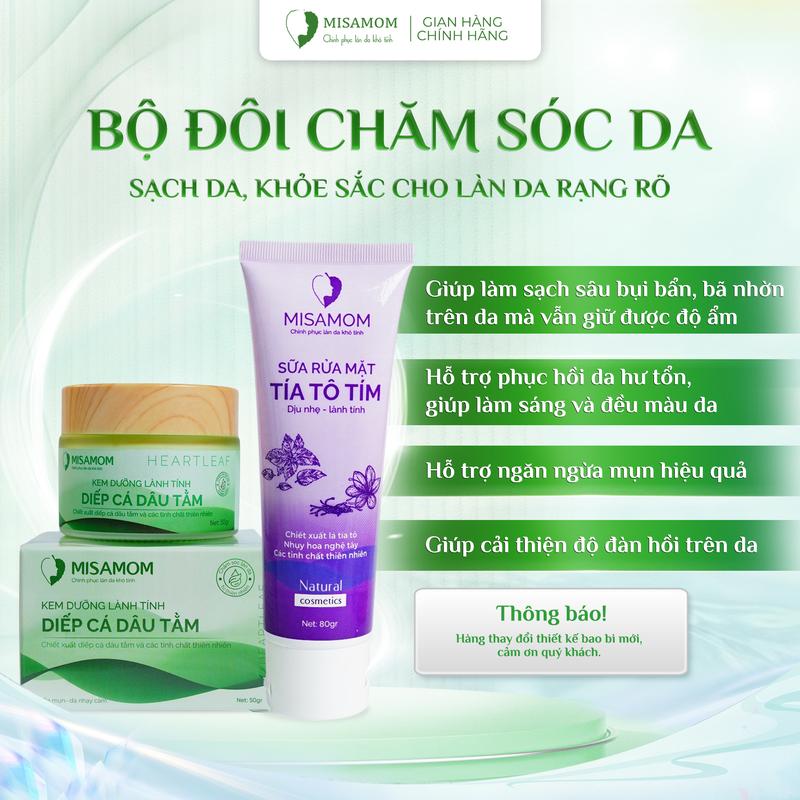 Bộ Đôi Chăm Sóc Da Misamom - Kem Diếp Cá Dâu Tằm & Sữa Rửa Mặt Tía Tô Tím Skincare