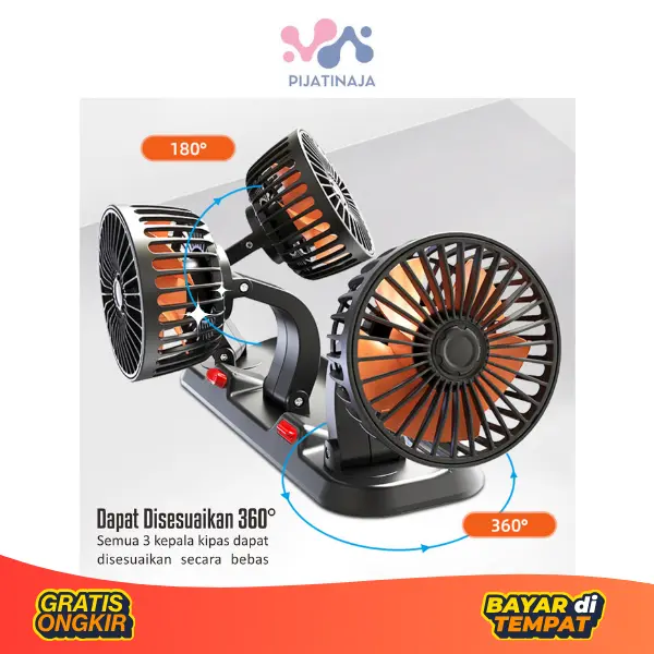 Pijatinaja Fan Kipas Angin Mobil 3 Kepala 12/24V Kipas Pendingin Truck USB Dashboard Rotasi 360 Mini Portable 34.5*12*14.5cm - Car