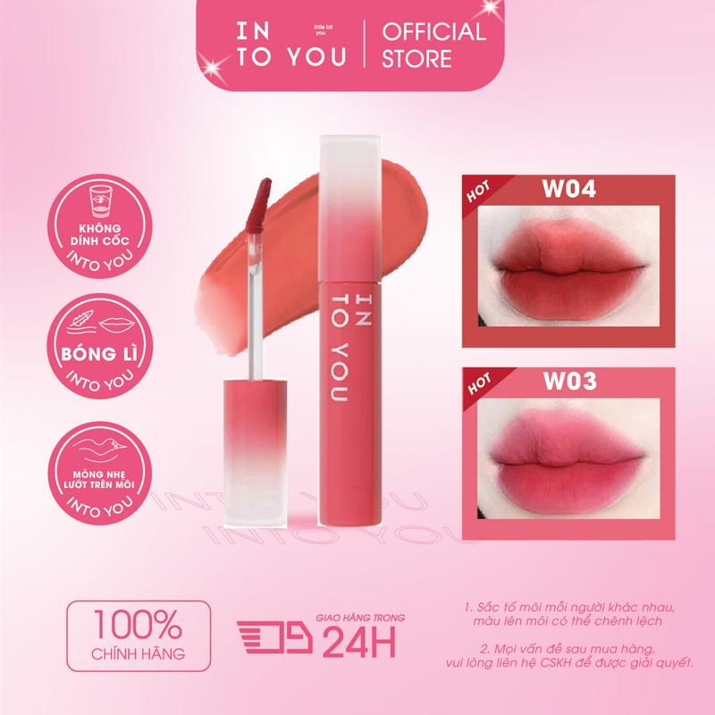 Son Sương Nước INTO YOU Mỏng Nhẹ Lên Môi Bóng Lì Trong Trẻo Không Dính Cốc 2.6g