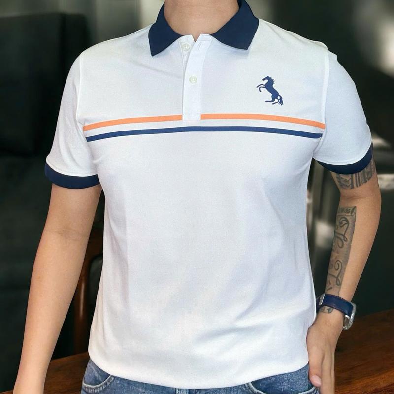  ÁO THUN POLO VẢI POLY TRẮNG IN NGỰA SỌC SANG NGỰC SANG TRỌNG THOÁNG MÁT BIGSIZE 