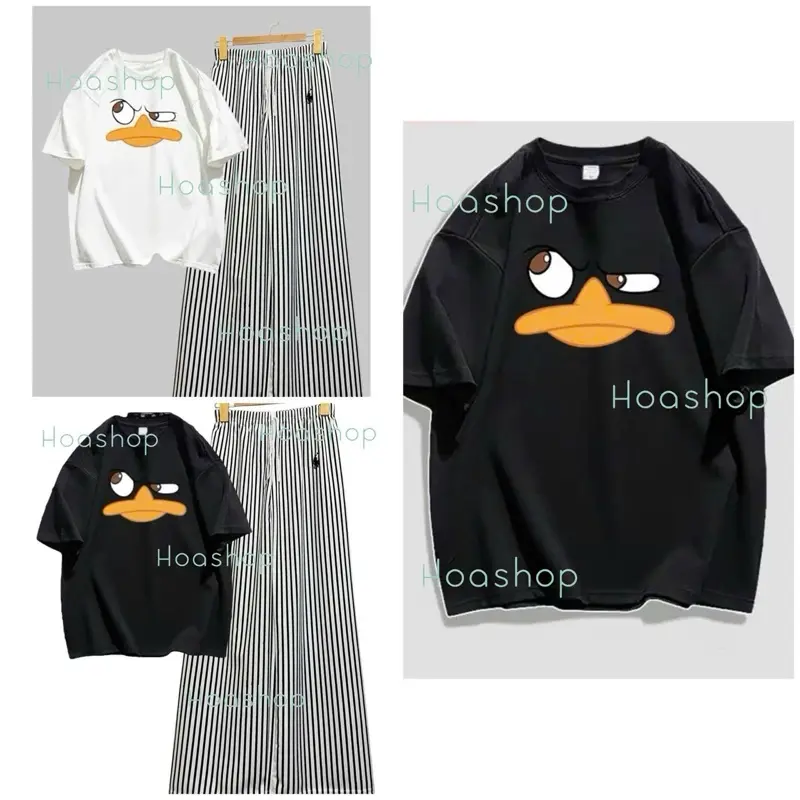 ￼Set bộ áo thun cotton form rộng mix quần xuông kẻ dọc thêu ngựa hot women 2