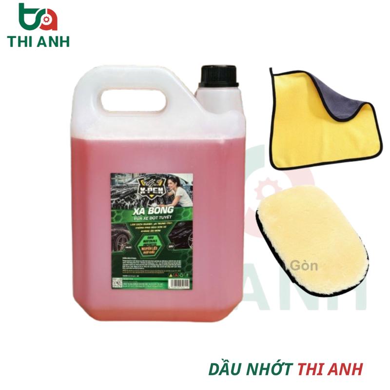 Nước rửa xe bọt tuyết Nano Foam can 5L, bao tay lông cừu mềm mịn, khăn lau xe