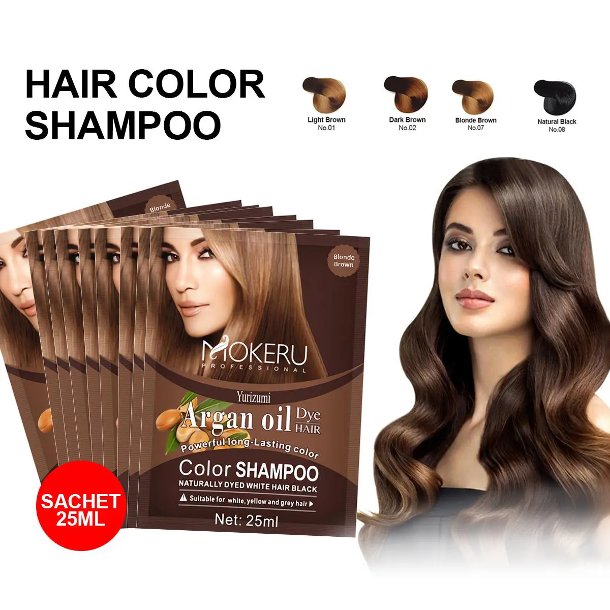PROMO!! Mokeru Shampoo Hair Color Sachet - Sampo Pewarna Rambut Permanen Tanpa Bleaching 25ML