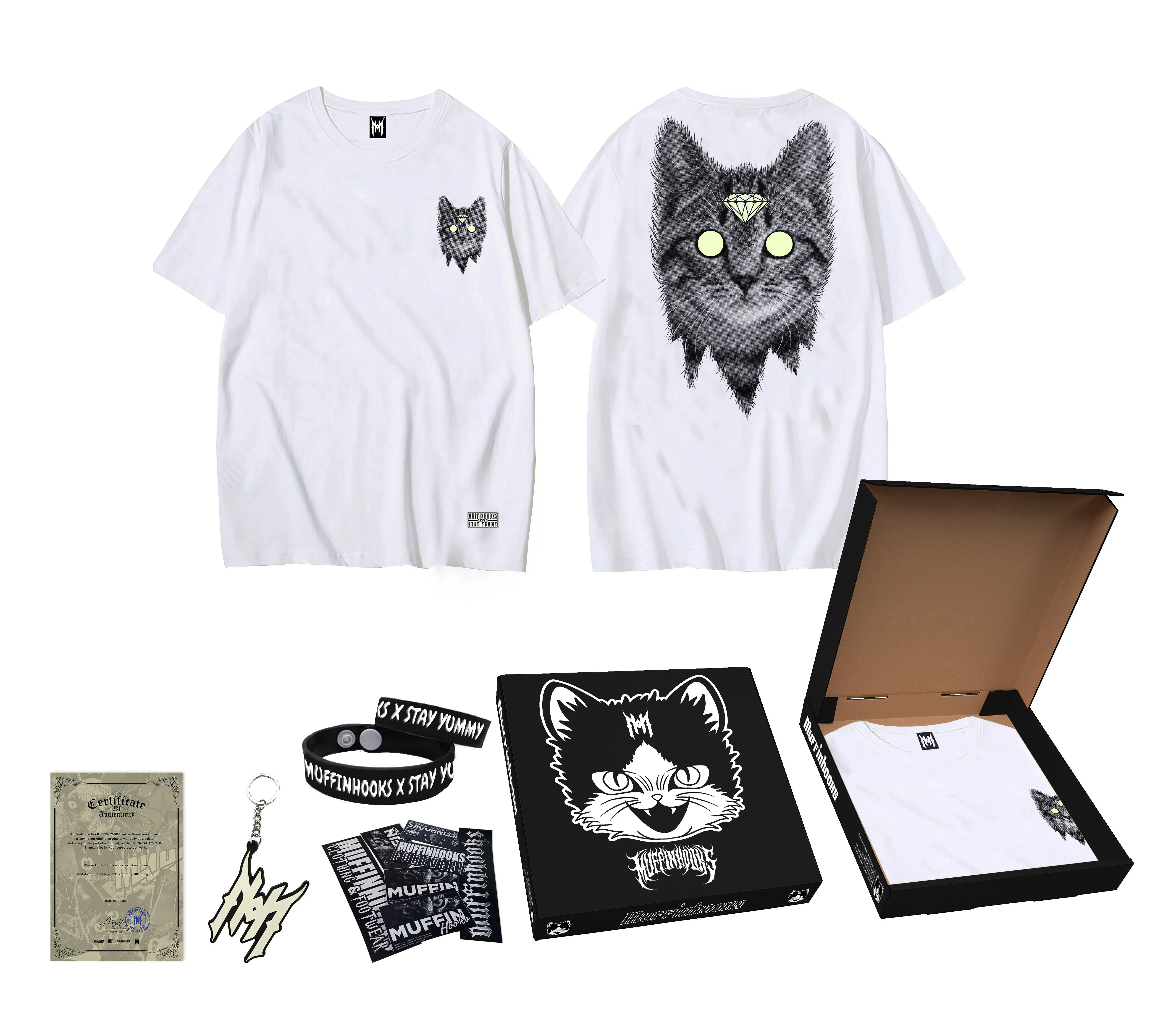 Muffinhooks Cat Diamond Ltd Effect Wht - Oversize Tees