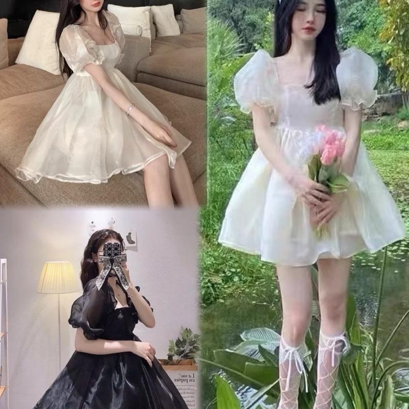 Bigsize 60-140kg đầm váy babydoll công chúa cổ vuông tay bồng from xoè 2 lớp hàn quốc