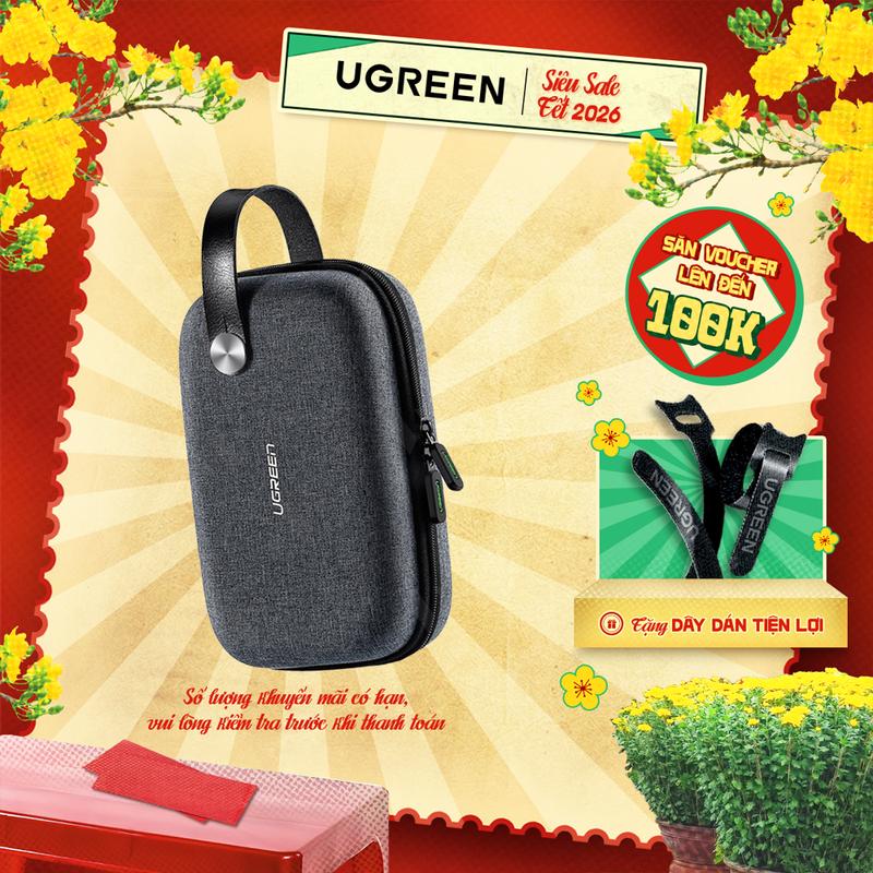 Hộp đựng phụ kiện UGREEN | Đựng sạc dự phòng tai nghe bluetooth Earphone Nghe Nhạc củ cáp sạc thẻ nhớ | Chất liệu vải chống thấm chống sốc | Có quai xách tiện lợi | Bảo hành 18 tháng 1 đổi 1 | 50903