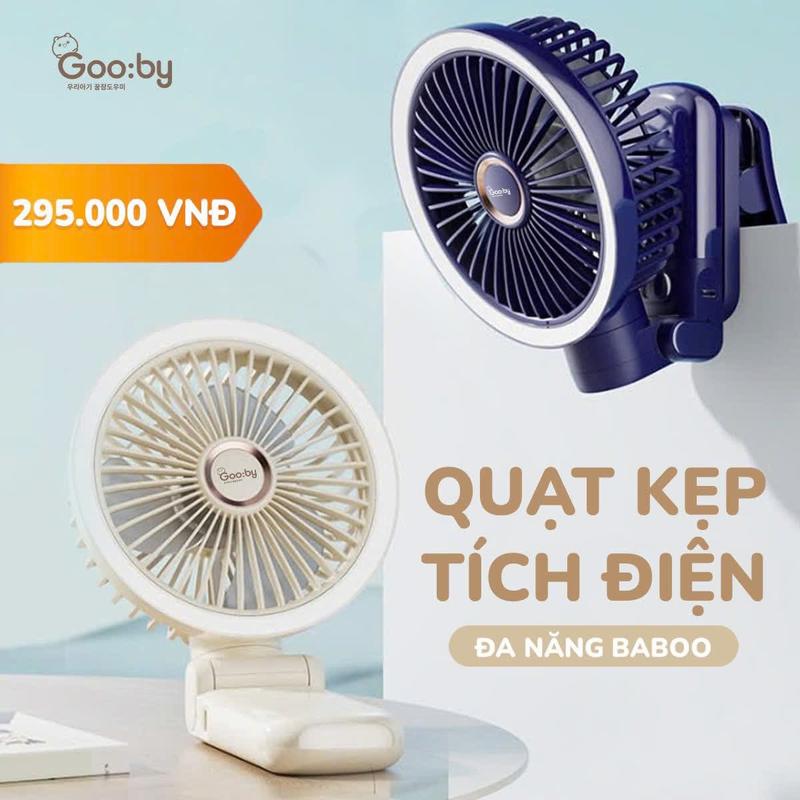 Quạt Sạc kẹp để bàn treo tường tích điện Mini đa năng baboo Gooby Pin 7200Mah có đèn xoay linh hoạt