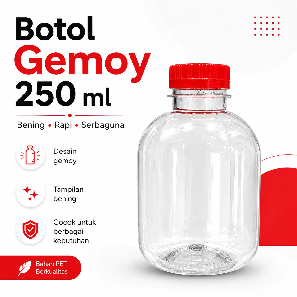 Isi 100 Pcs Botol Gemoy Gendut 250 ml / Botol Plastik 250 ml / Botol Kopi Susu Chubby Cembung
