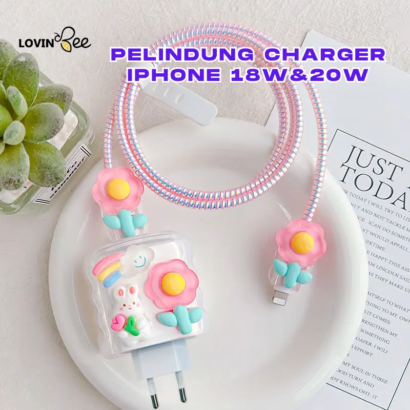 Pelindung Charger Iphone 18w&20w Pelindung Kabel & Kepala Charger Set 5 Pcs Motif Karakter Untuk Iphone
