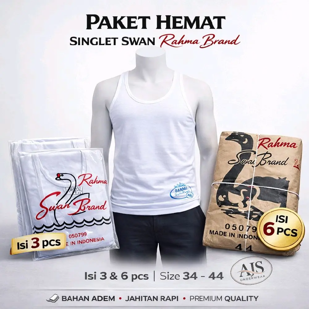 PAKET 6 & 3 PCS Singlet Pria Kaos Dalam SwanMb Brand Putih 34 36 38 40 42 44 Kaos Dalam Pria  Dewasa Katun Murah