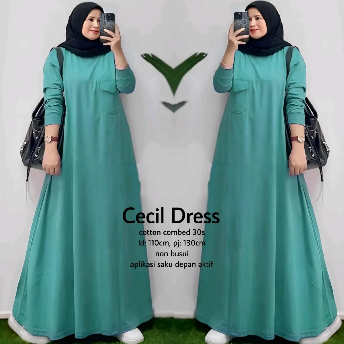 Cecil Gamis Dress Kaos Combed Saku Muslimah Wanita Maxi Panjang Dewasa outfit kece berhijab