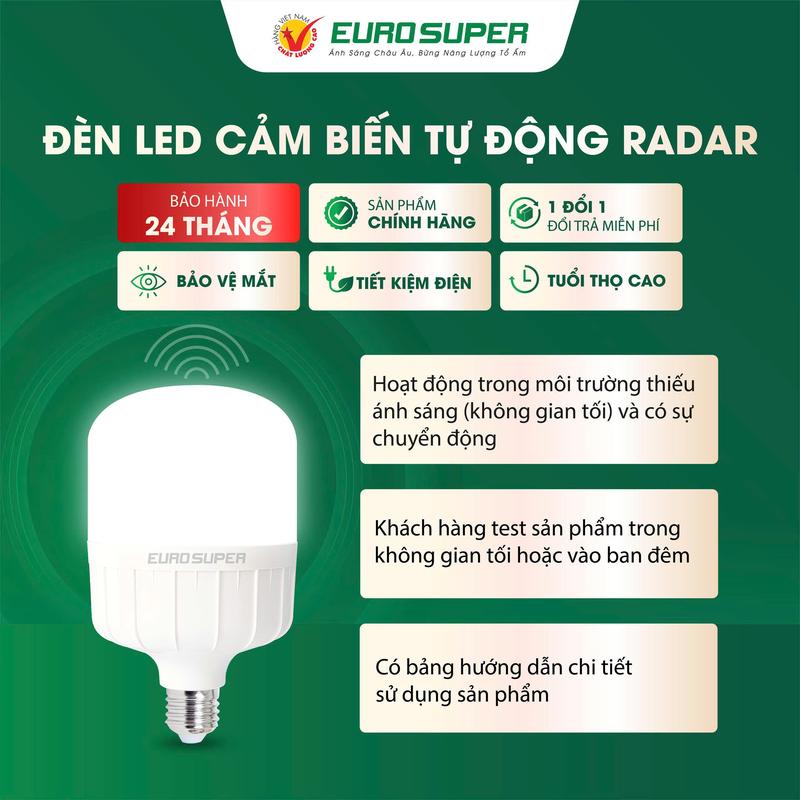 ĐÈN LED CẢM BIẾN RADAR EUROSUPER 12W/20W CẢM ỨNG TỰ ĐỘNG SÁNG THÔNG MINH ĐUI…