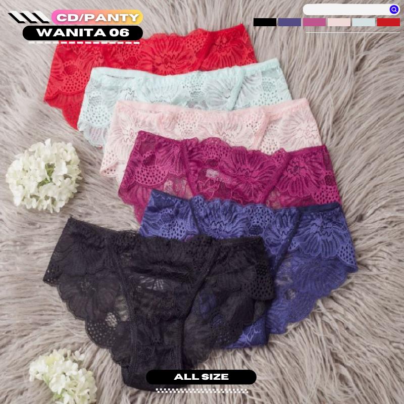 Promosi!!!06#Pakaian Dalam Wanita 1 Pc Warna Acak 45kg-65kg Bahan Brokat Ukuran Penuh Kenyamanan Renda Bernapas Boxer Motif Pendek Seamless Waist Celana Dalam Wanita Import
