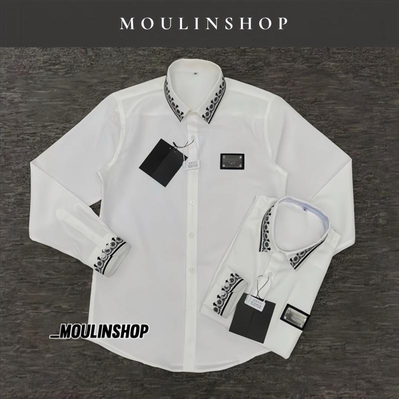 [MỞ BÁN] Áo Sơ mi nam Đôn chề Hoạ Tiết Cổ Tay phối Tag Kim Loại Khắc Logo Trước Ngực Cao Cấp Moulin - Áo sơ mi Nam Chất liệu vải chống nhăn cao cấp đơn giản dễ phối đồ