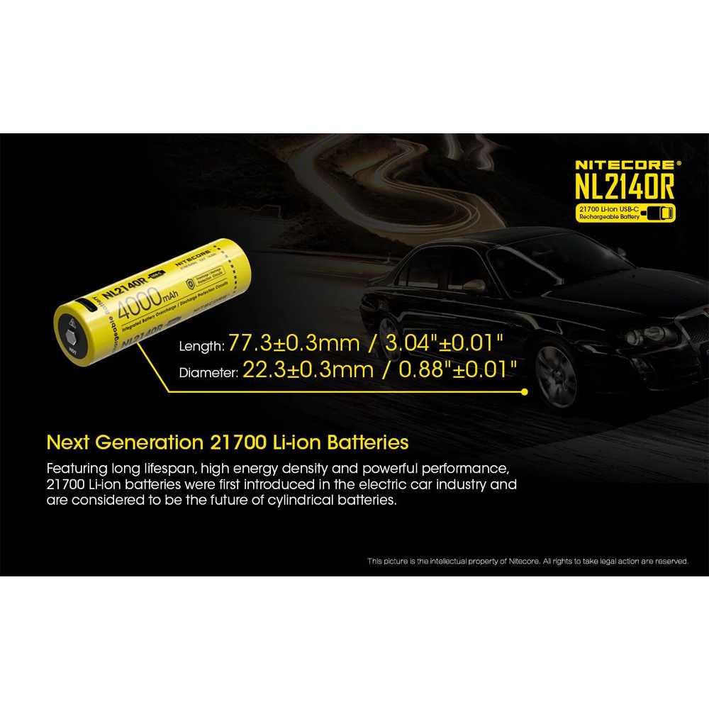 NITECORE Baterai Isi Ulang 21700 Recharge Li-ion 3.6V 5A 4000mAh 1 PCS - NL2140R