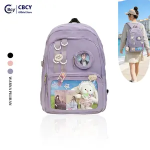 CBCY Tas Ransel Pelajar Nilon Anti Air Motif Lucu Kelinci Gratis Pin Kelinci Warna Pilihan untuk Sekolah Kampus Ransel Mini Backpack Kapasitas Besar Tahan Air