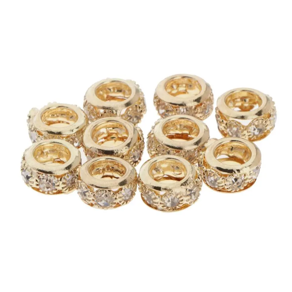 10pcs Crystal Spacer Bead Fashion Loose Beads for Jewelry Making Gold 10mm