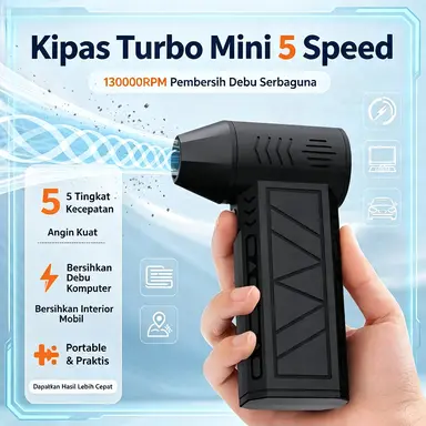 Kipas Turbo Mini 5 Tingkat Kecepatan 130000RPM Alat Pembersih Debu Serbaguna Untuk Komputer & Interior Mobil