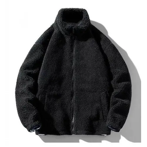 (BISA COD) Jaket Sherpa Turtle Neck Unisex Hitam Zipper Tebal - Pria Wanita - Sweater