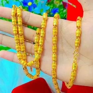 perhiasan lapis kristal kalung full bambu warna mas 24 premium