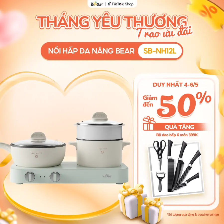 [Giá Hời] Bộ Bếp Điện Đôi BEAR Đa Năng Chiên Nấu Xào Tiết Kiệm Điện Chống Dính Nấu Ăn An Toàn Chính Hãng SB-BD02N