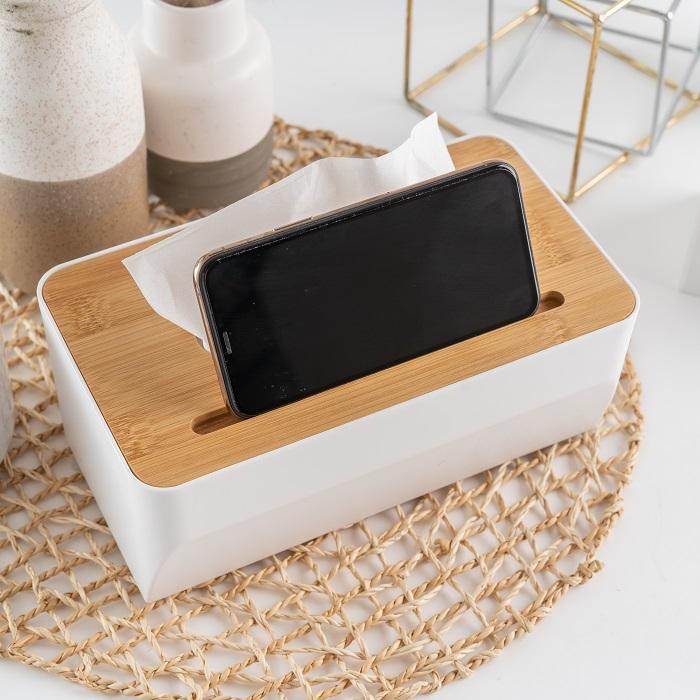 RUMAUMA Wood Tissue Box With Smartphone Holder - Kotak Tissue Kayu 5