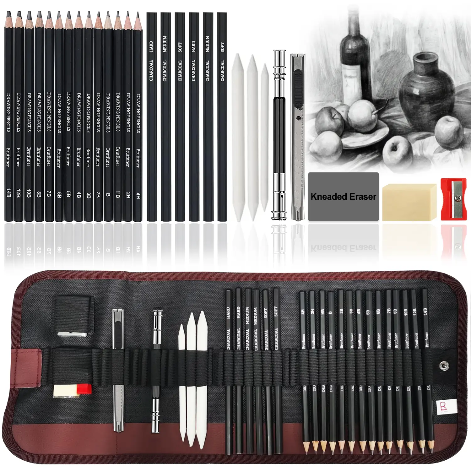 29/36/52 pieces Sketch Pencil Color Pencil Set Roll Up Canvas Packaging Bag Painting Art Supplies Knead Rubber Pencil Box