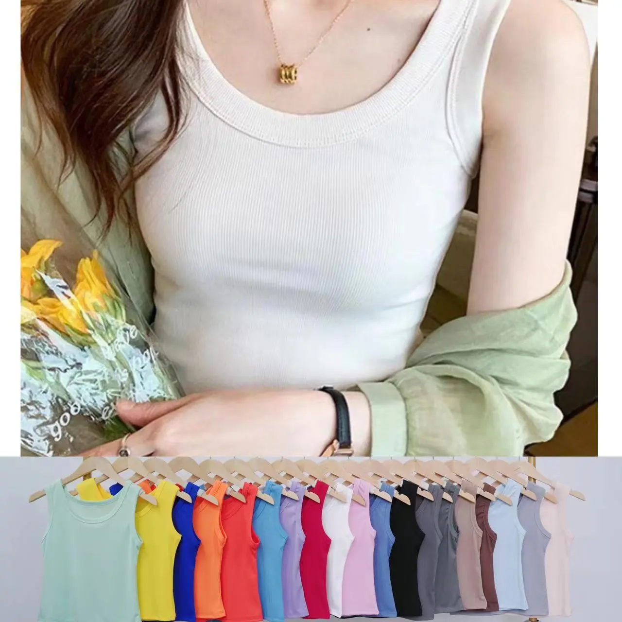 [1529]CQ Chic - Thread Anti-Exposure Sleeveless  lady    Inner Match Bottoming Camisole Women's Summer and Spring Outer and Inner Wear No breast pads