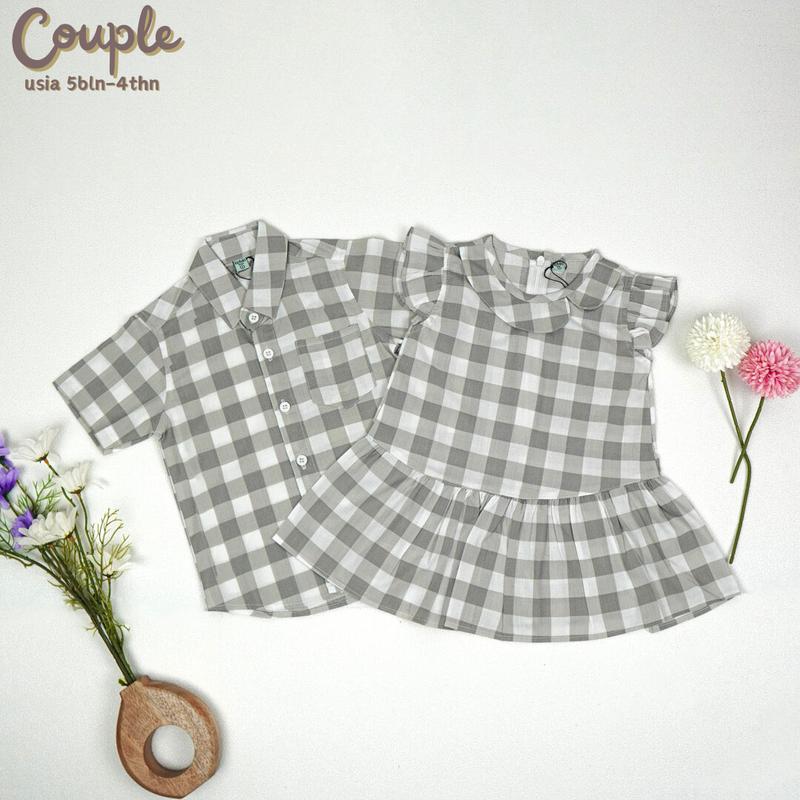 Kemeja Dan Dres Couple Anak Motif kotak kotak 0