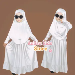Gamis Abaya Anak Wanita inara Serut pinggang Muslim 0-9 Tahun Free Hijab Syari Lebaran Dewasa Putih Remaja Hitam