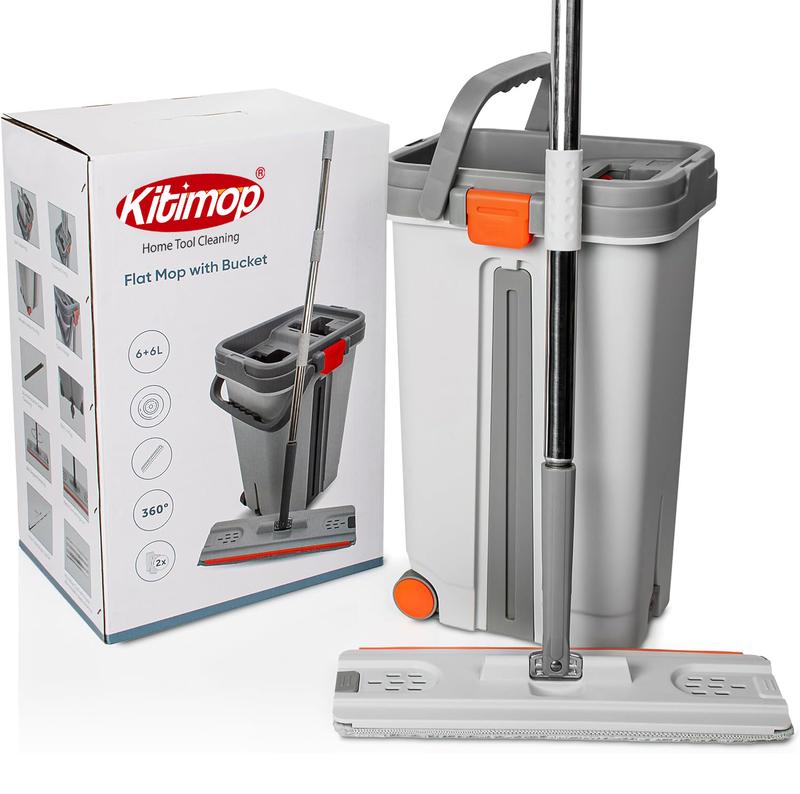 Bộ Cây Lau Nhà KITIMOP PRO MAX, Thùng Lau Nhà Tự Vắt Thông Minh, Chổi Lau Nhà Xoay 360 Độ, Lau Sàn Làm Sạch