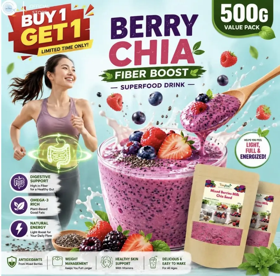 BUY 1 GET 1 Mixed Berries Milk Chia Seed 500G High Fiber Drink Berry Smoothie Healthy Snack